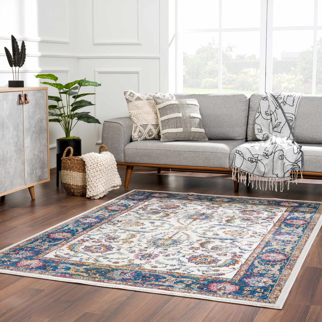 Mardina Traditional Floral Design Cream Machine Woven Rug - The Rug Decor