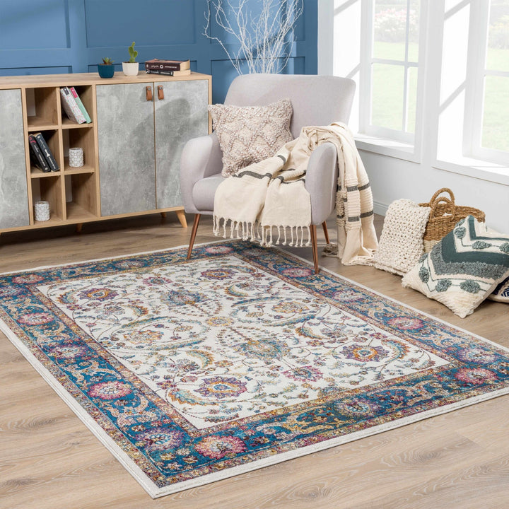 Mardina Traditional Floral Design Cream Machine Woven Rug - The Rug Decor