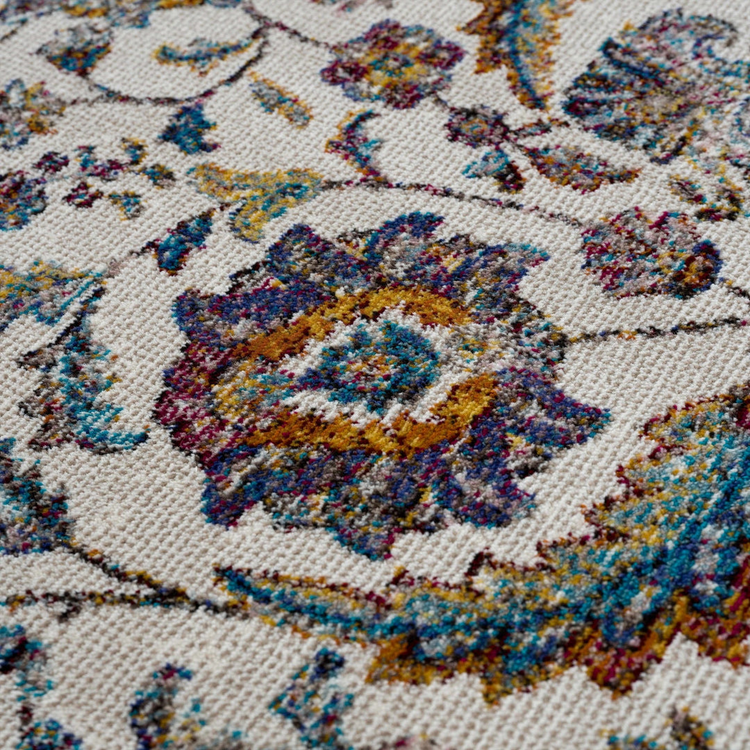 Mardina Traditional Floral Design Cream Machine Woven Rug - The Rug Decor