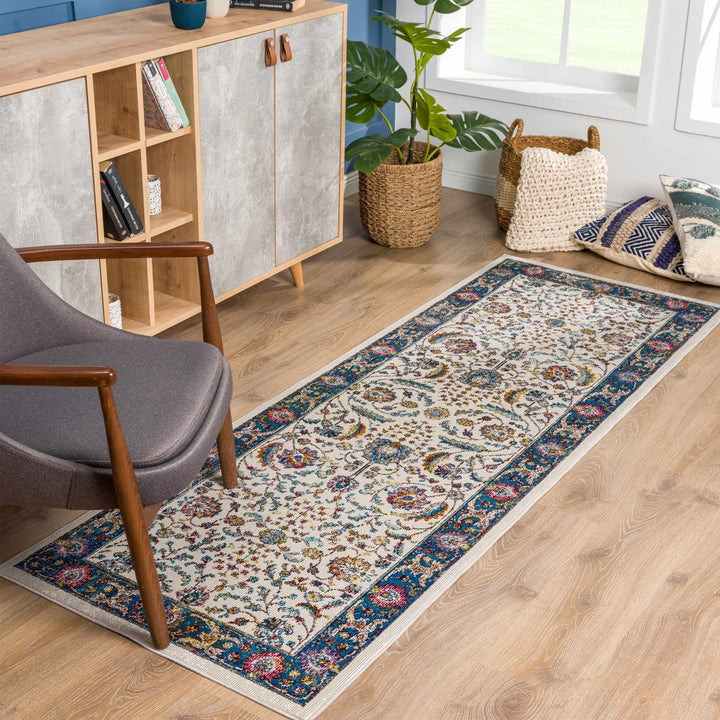 Mardina Traditional Floral Design Cream Machine Woven Rug - The Rug Decor
