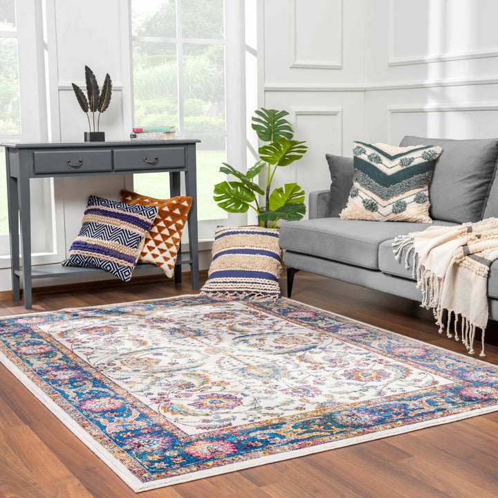 Mardina Traditional Floral Design Cream Machine Woven Rug - The Rug Decor