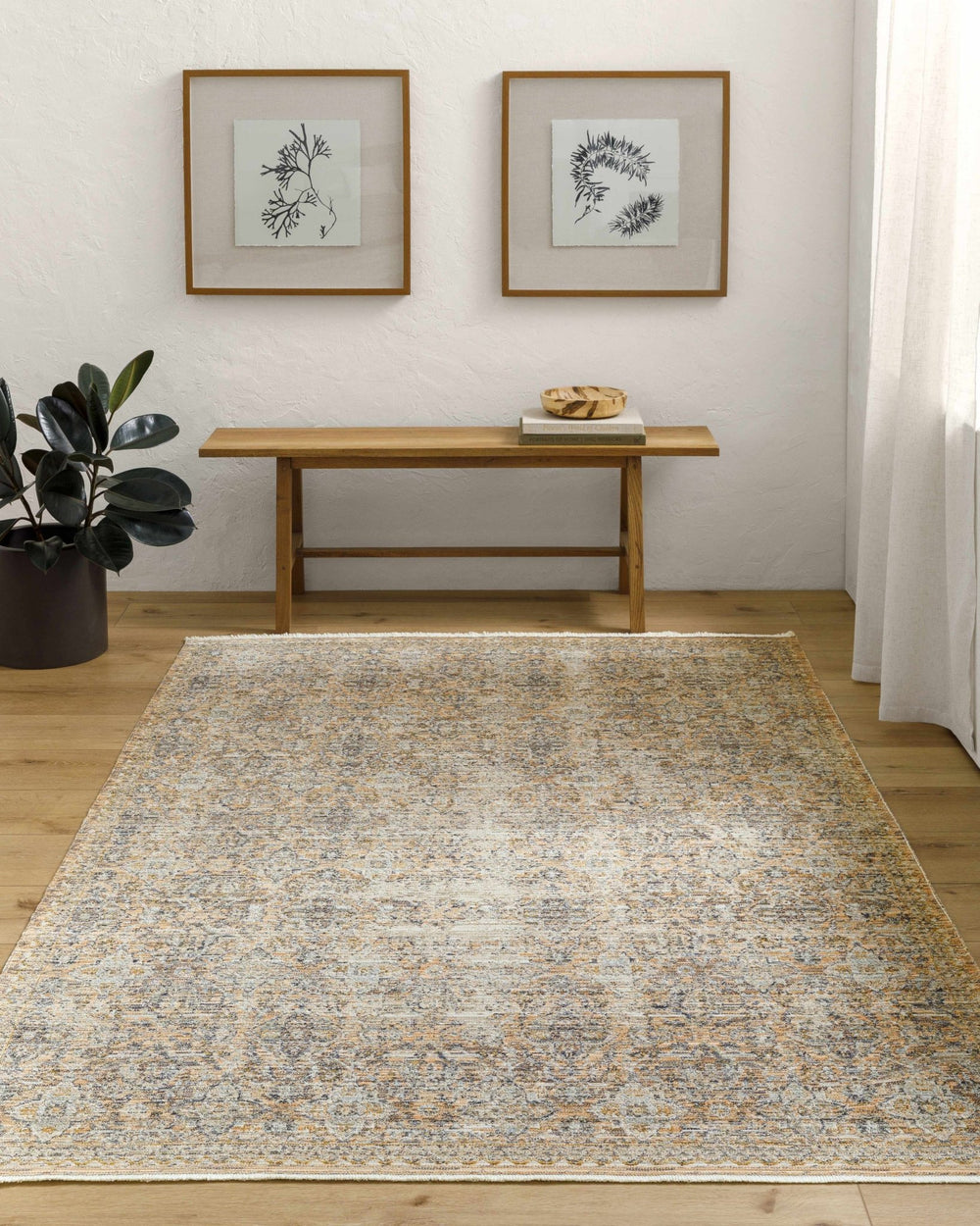 Margaret Traditional Style Beige & Blue Washable Rug - The Rug Decor