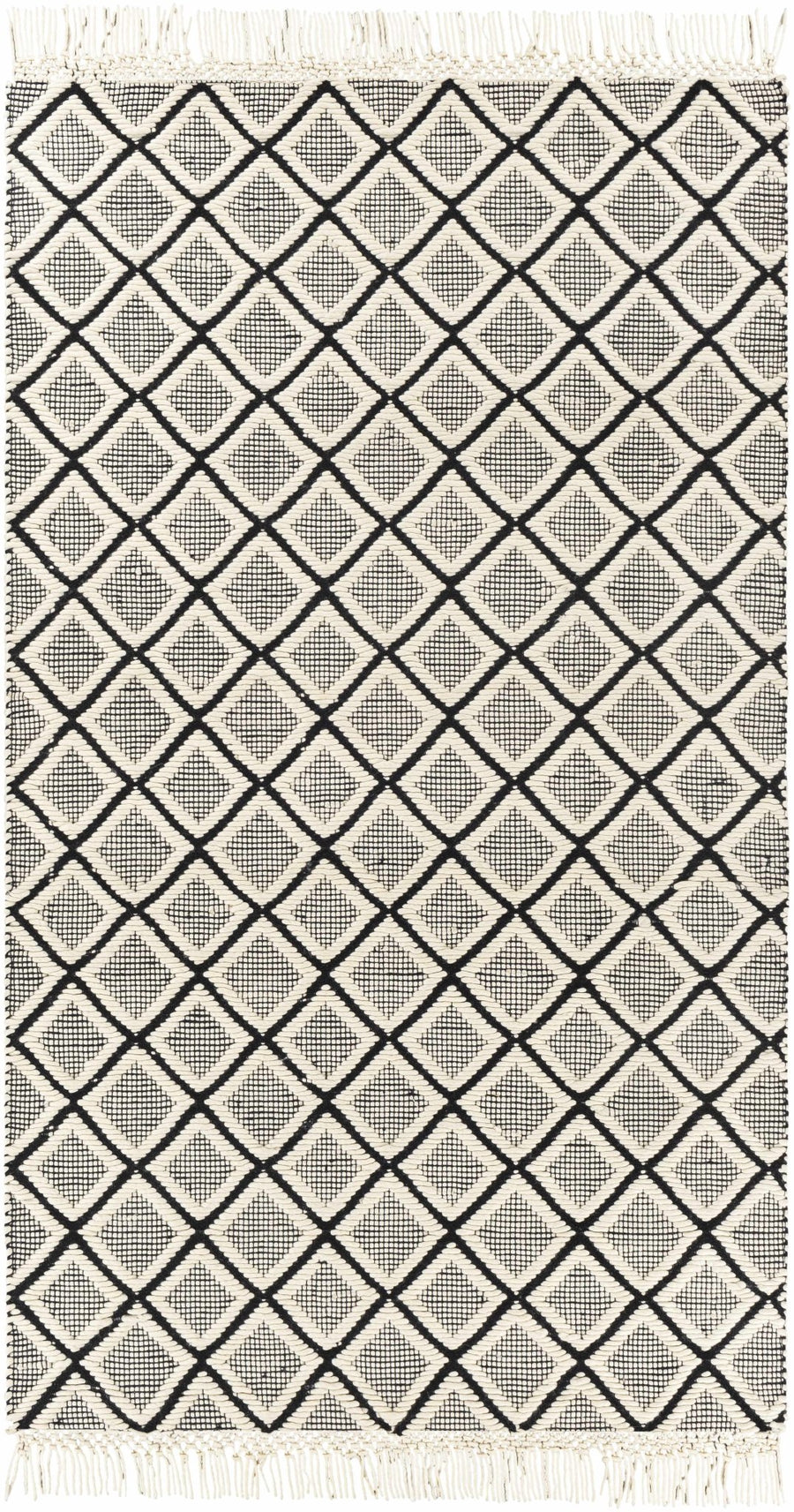 Maria Ivory And Black Modern Geometrical Hand Woven Area Rug - The Rug Decor