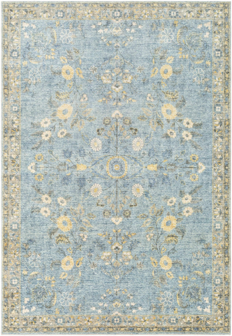 Marino Blue And Yellow Traditional Floral Design Area Rug - The Rug Decor