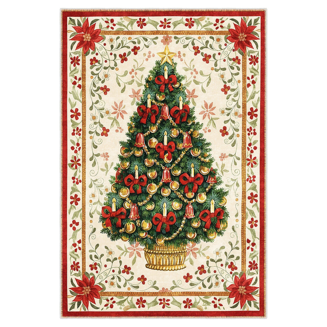 Marloen Christmas Beige Cotton Machine Washable Area Rug - The Rug Decor