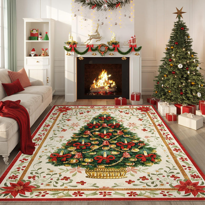 Marloen Christmas Beige Cotton Machine Washable Area Rug - The Rug Decor