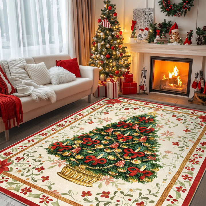 Marloen Christmas Beige Cotton Machine Washable Area Rug - The Rug Decor