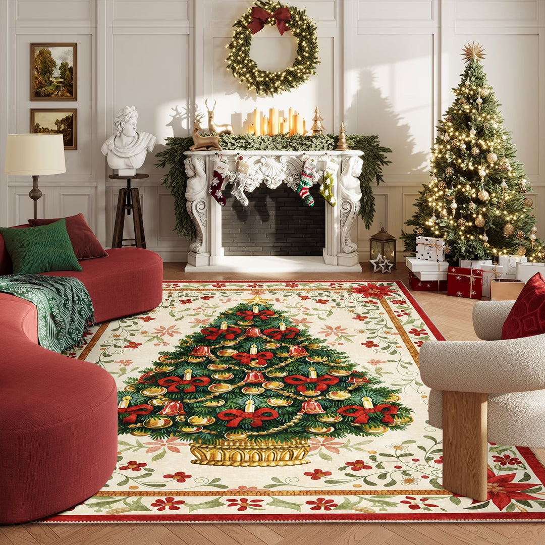 Marloen Christmas Beige Cotton Machine Washable Area Rug - The Rug Decor