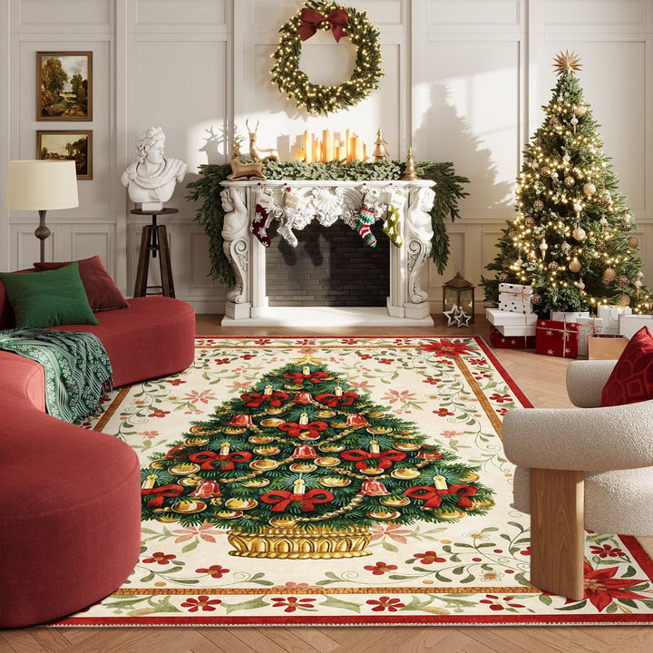 Marloen Christmas Beige Cotton Machine Washable Area Rug - The Rug Decor