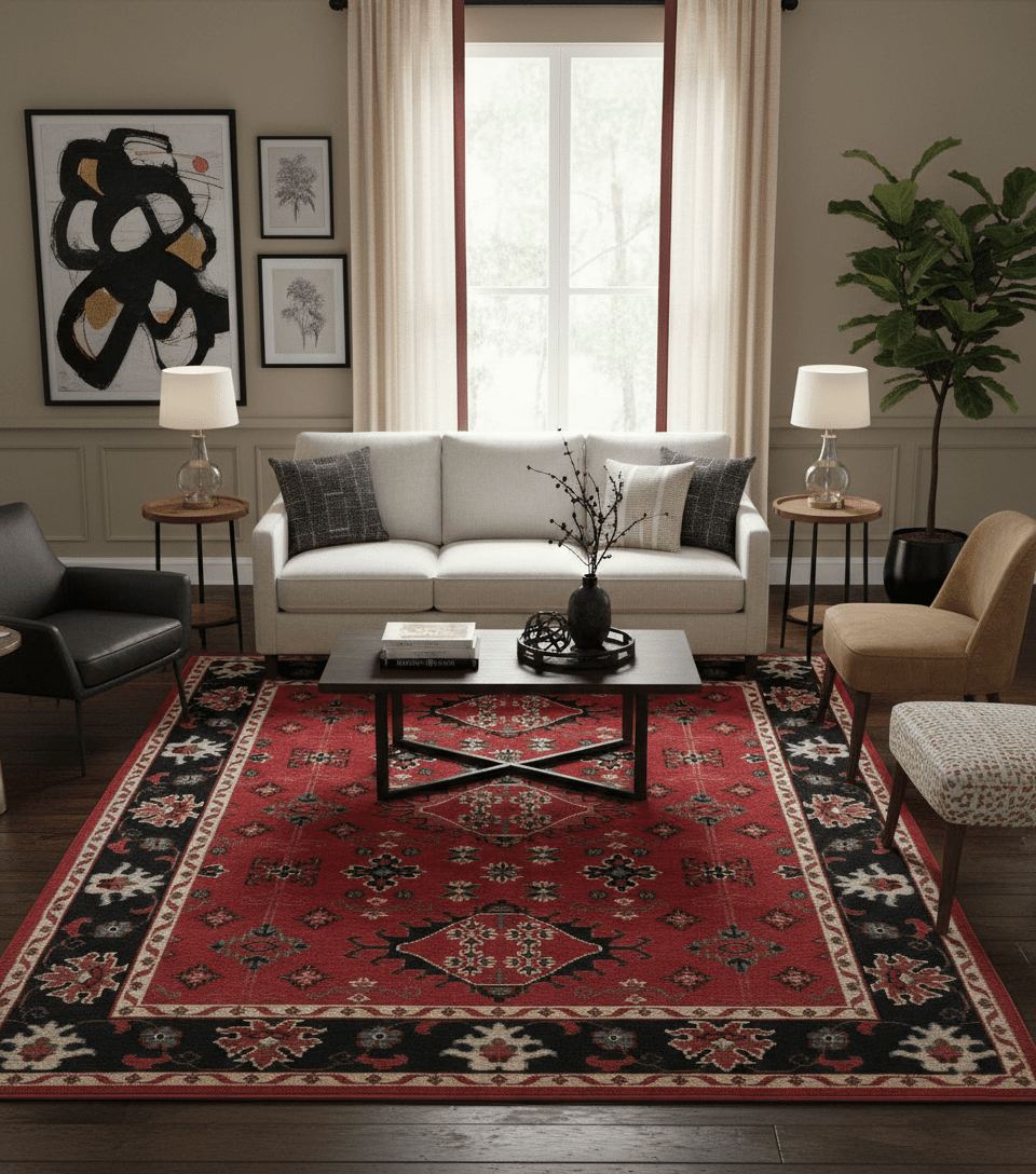 Maroon and Black Traditional Oriental Hand Knotted Custom Made wool Area Rug - The Rug Decor
