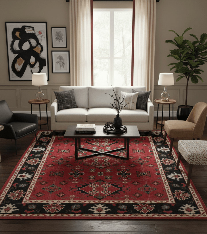 Maroon and Black Traditional Oriental Hand Knotted Custom Made wool Area Rug - The Rug Decor