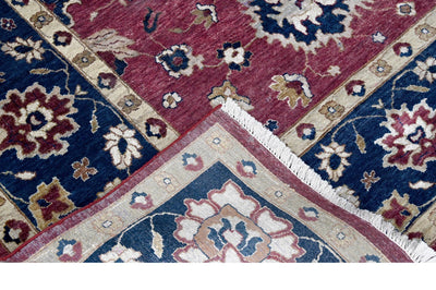 Maroon and Blue Hand Knotted Traditional Oriental Oushak 10x14 Wool and Silk area Rug - The Rug Decor