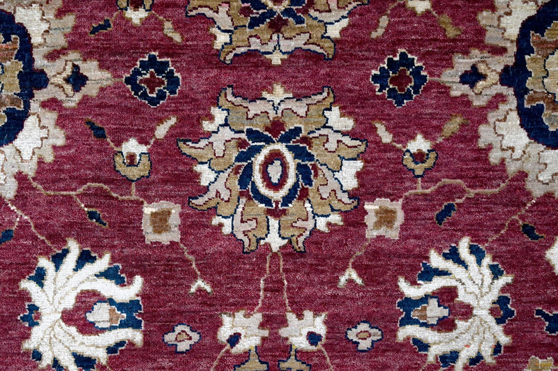 Maroon and Blue Hand Knotted Traditional Oriental Oushak 10x14 Wool and Silk area Rug - The Rug Decor