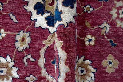 Maroon and Blue Hand Knotted Traditional Oriental Oushak 10x14 Wool and Silk area Rug - The Rug Decor