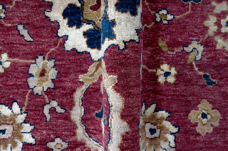 Maroon and Blue Hand Knotted Traditional Oriental Oushak 10x14 Wool and Silk area Rug - The Rug Decor