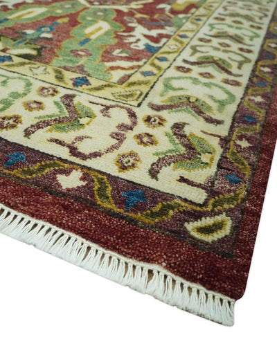 Maroon and Green Hand Knotted Traditional Large Design Multi Size wool area rug - The Rug Decor