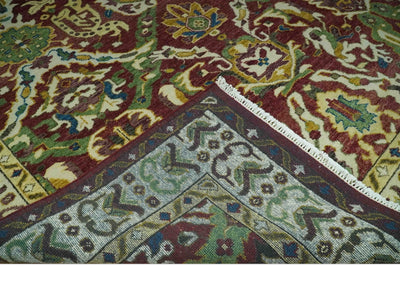 Maroon and Green Hand Knotted Traditional Large Design Multi Size wool area rug - The Rug Decor