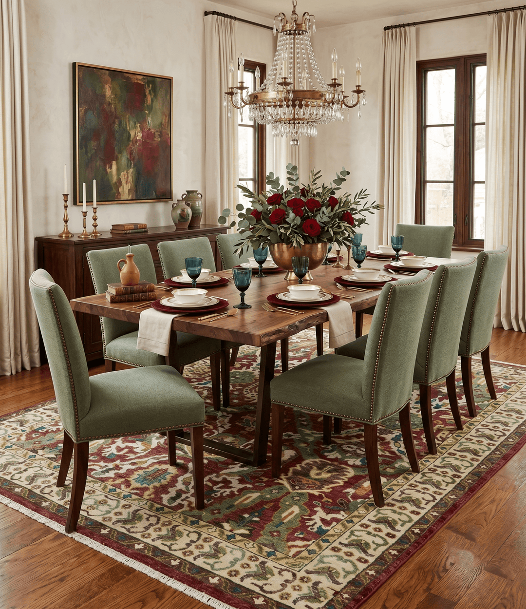 Maroon and Green Hand Knotted Traditional Large Design Multi Size wool area rug - The Rug Decor