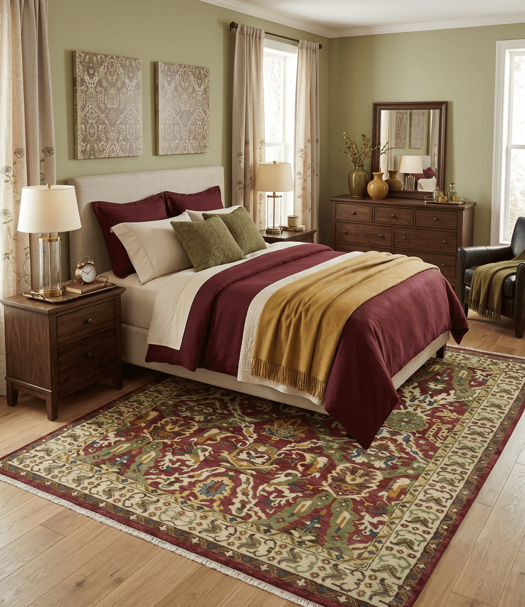 Maroon and Green Hand Knotted Traditional Large Design Multi Size wool area rug - The Rug Decor