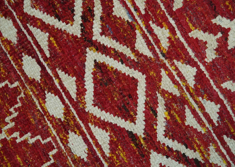 Maroon and Ivory 5.6x8.6 Hand Knotted Southwestern Tribal Trellis Recycled Silk Rug - The Rug Decor