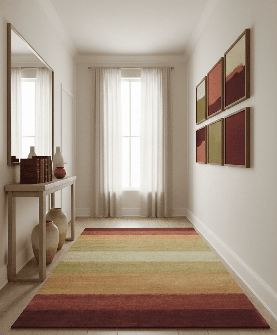 Maroon, Rust, Gold, Olive and Ivory Modern Stripes 5.6x6.6 Hand loom wool area Rug - The Rug Decor