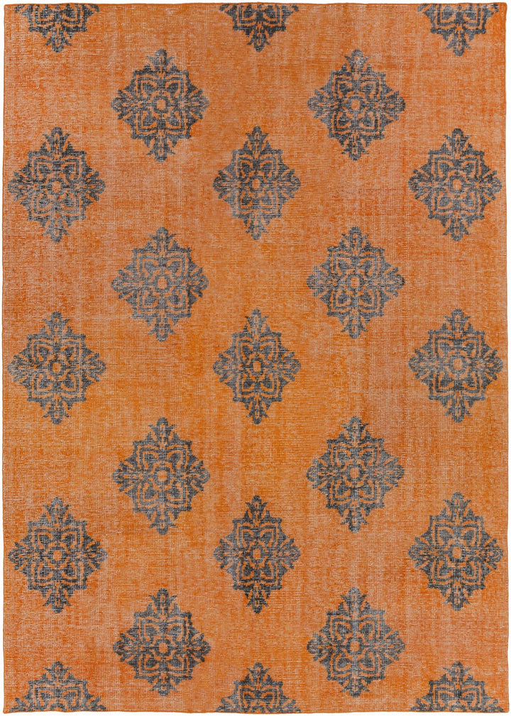 Mastic Orange And Blue Modern Style Hand Knotted Wool Area Rug - The Rug Decor