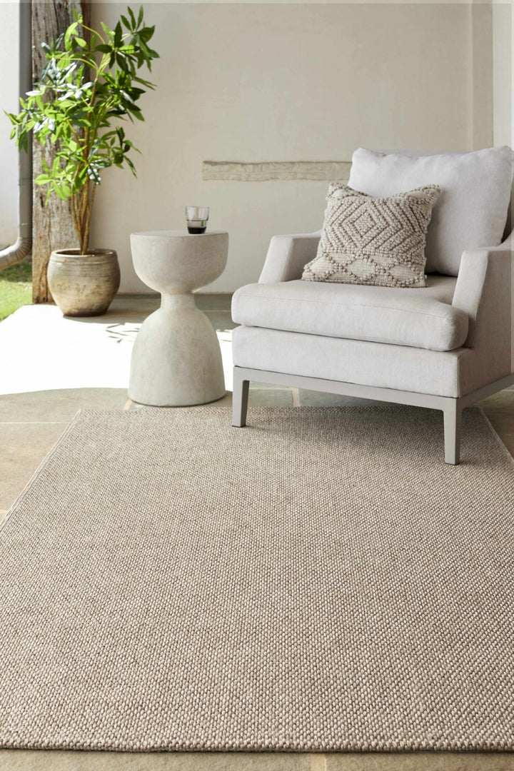Matah Solid Beige And Brown Machine Woven Outdoor Area Rug - The Rug Decor
