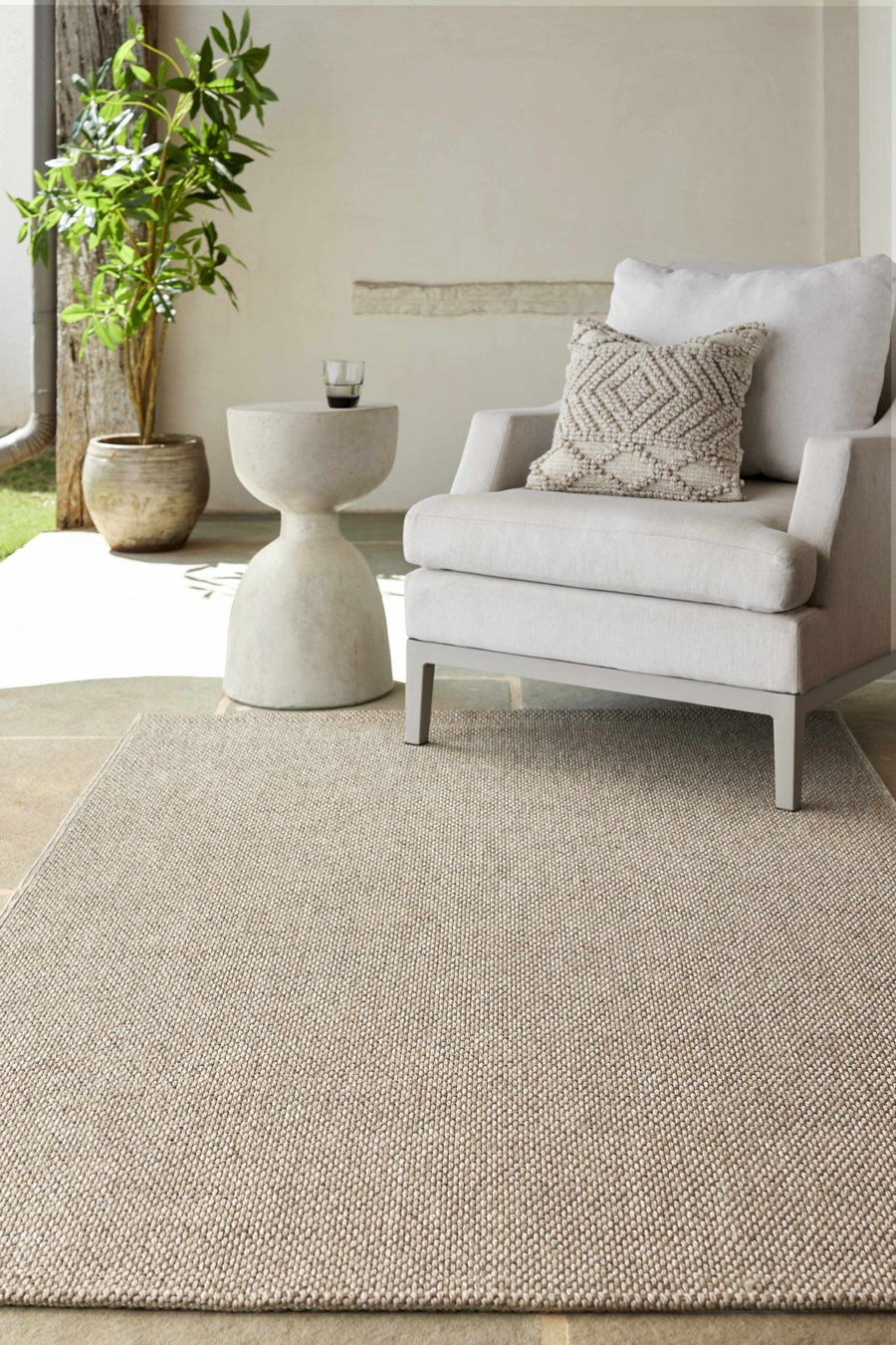 Matah Solid Beige And Brown Machine Woven Outdoor Area Rug - The Rug Decor