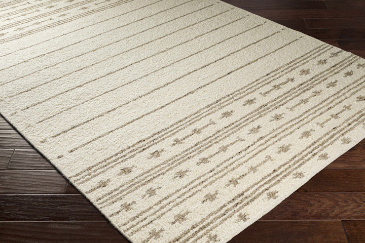 Matawan Modern Style Ivory Hand Woven Wool Area Rug