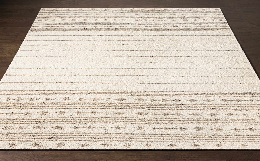 Matawan Modern Style Ivory Hand Woven Wool Area Rug
