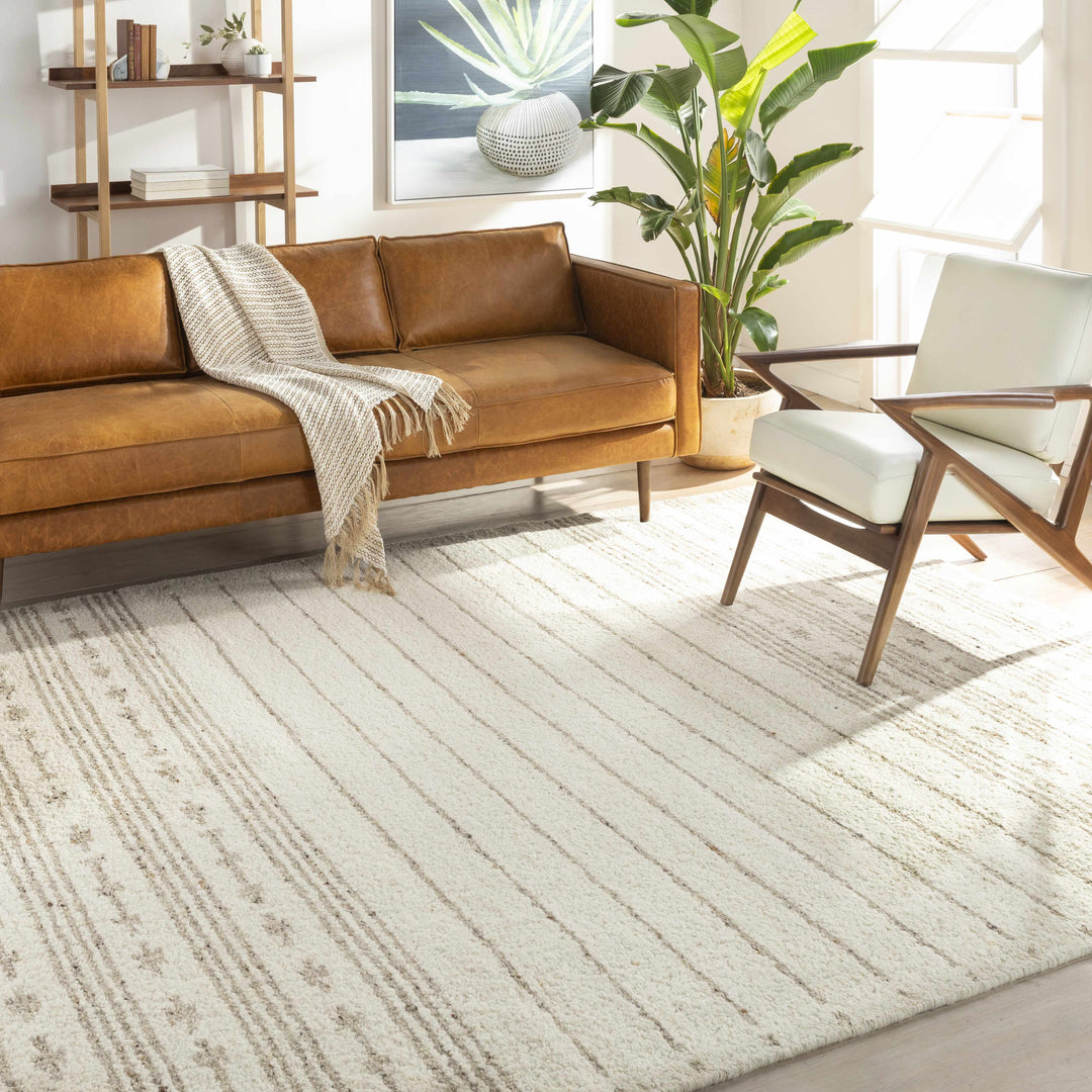 Matawan Modern Style Ivory Hand Woven Wool Area Rug