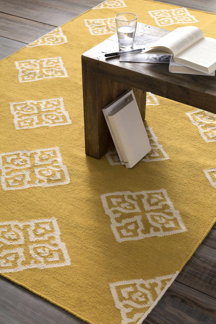 Mattoon Contemporary Style Yellow And Ivory Hand Woven Area Rug