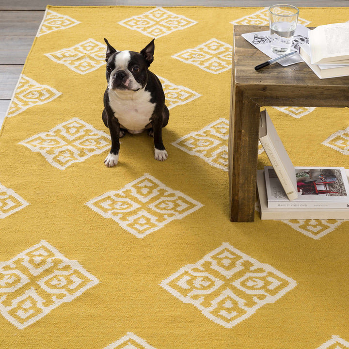 Mattoon Contemporary Style Yellow And Ivory Hand Woven Area Rug