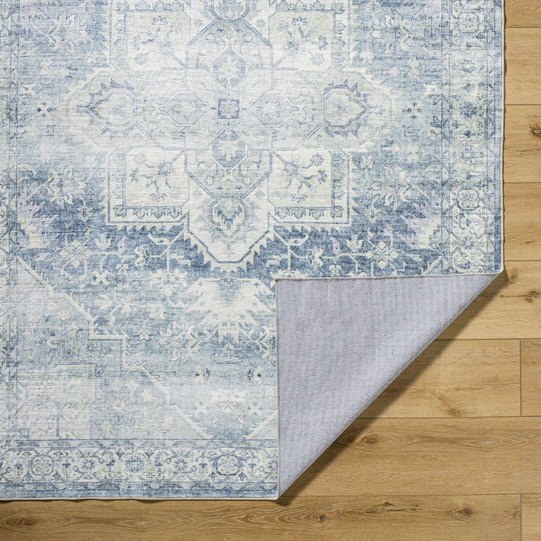 Mauro Traditional Medallion Design Blue And Beige Washable Area Rug - The Rug Decor