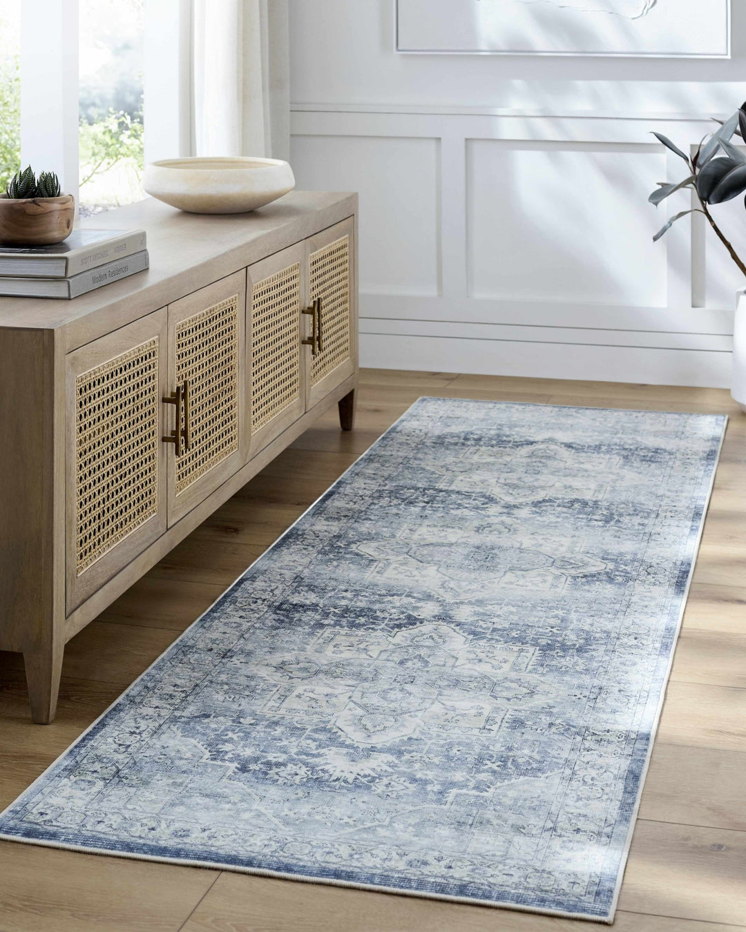 Mauro Traditional Medallion Design Blue And Beige Washable Area Rug - The Rug Decor