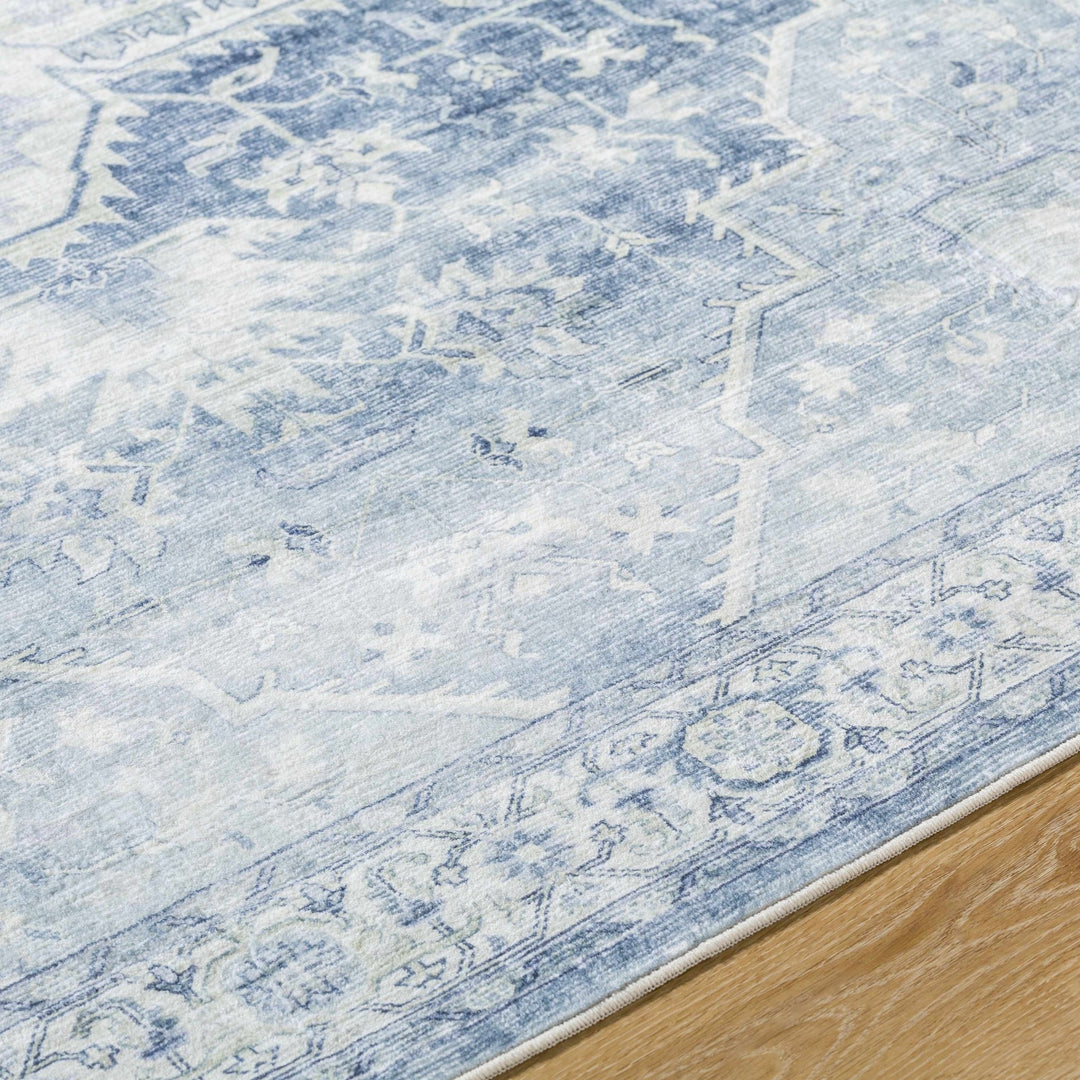 Mauro Traditional Medallion Design Blue And Beige Washable Area Rug - The Rug Decor