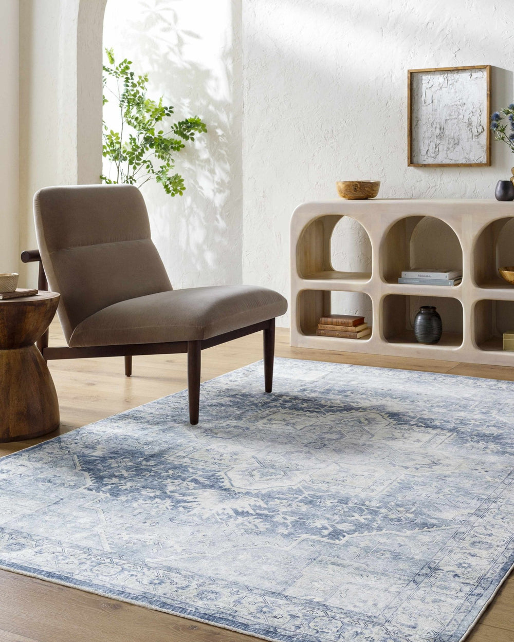 Mauro Traditional Medallion Design Blue And Beige Washable Area Rug - The Rug Decor