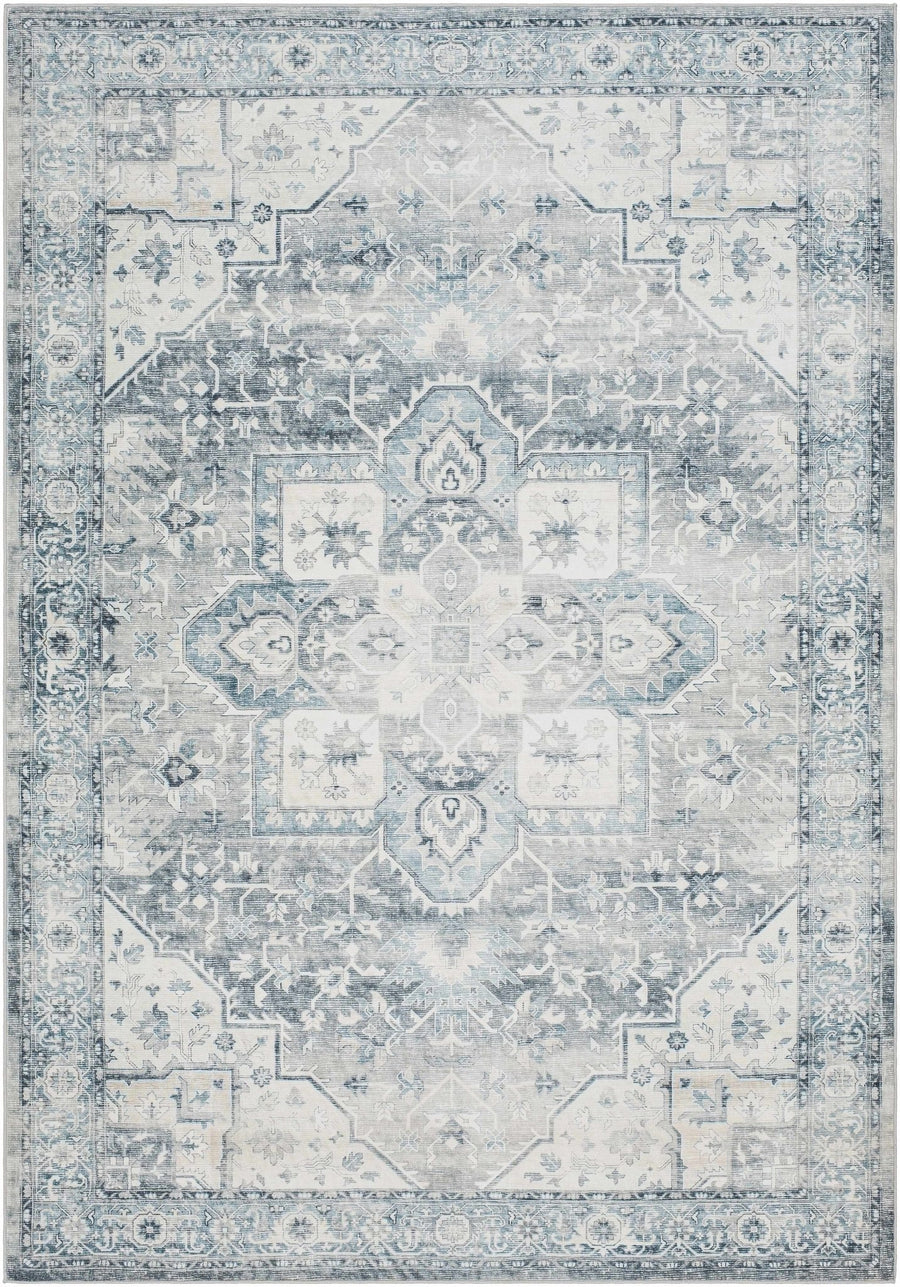 Mauro Traditional Medallion Design Blue Washable Area Rug - The Rug Decor