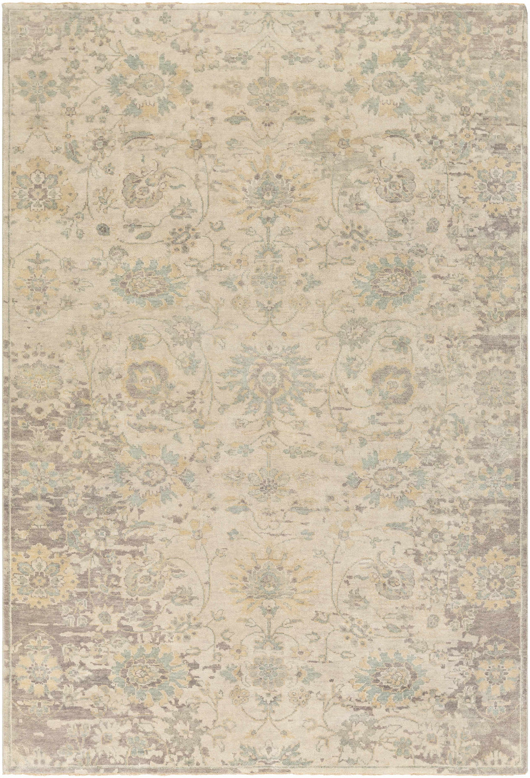 Maybee Traditional Floral Design Beige Hand Knotted Area Rug