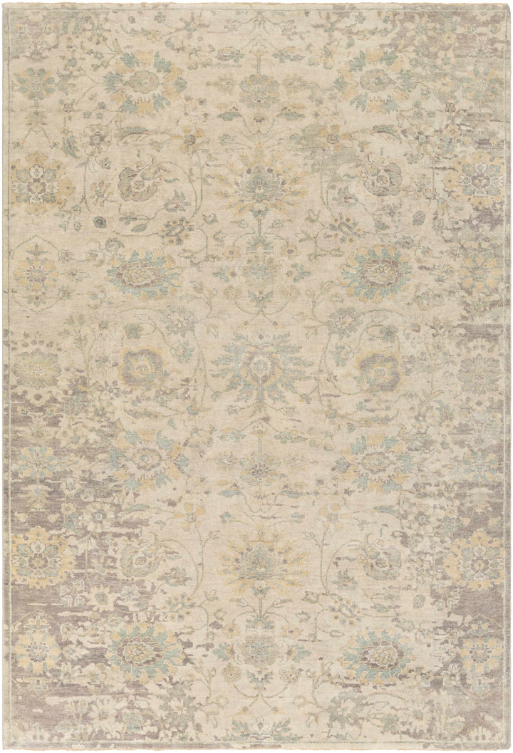 Maybee Traditional Floral Design Beige Hand Knotted Area Rug