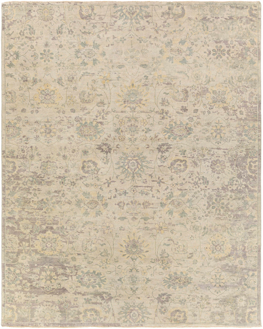Maybee Traditional Floral Design Beige Hand Knotted Area Rug