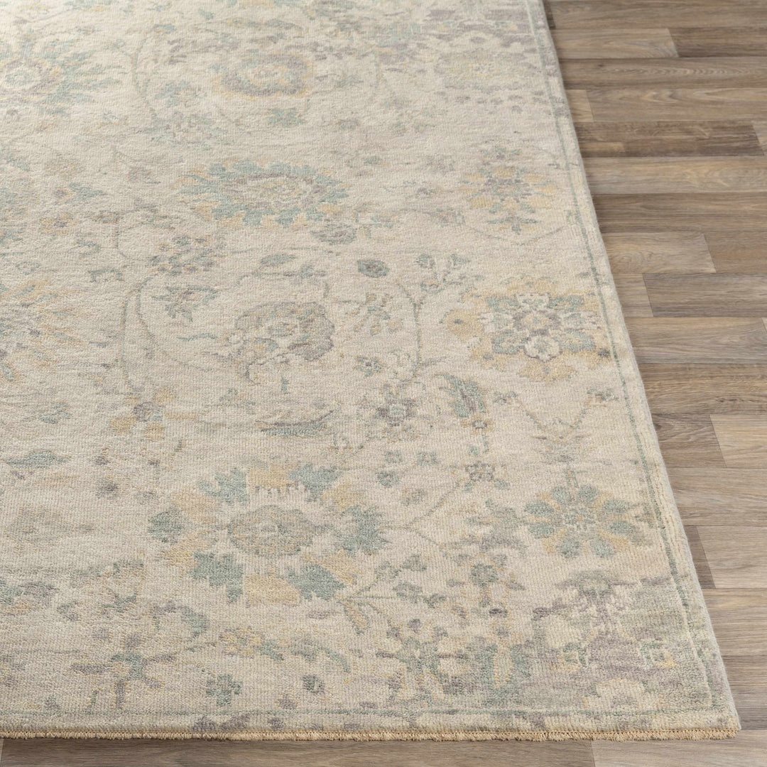 Maybee Traditional Floral Design Beige Hand Knotted Area Rug