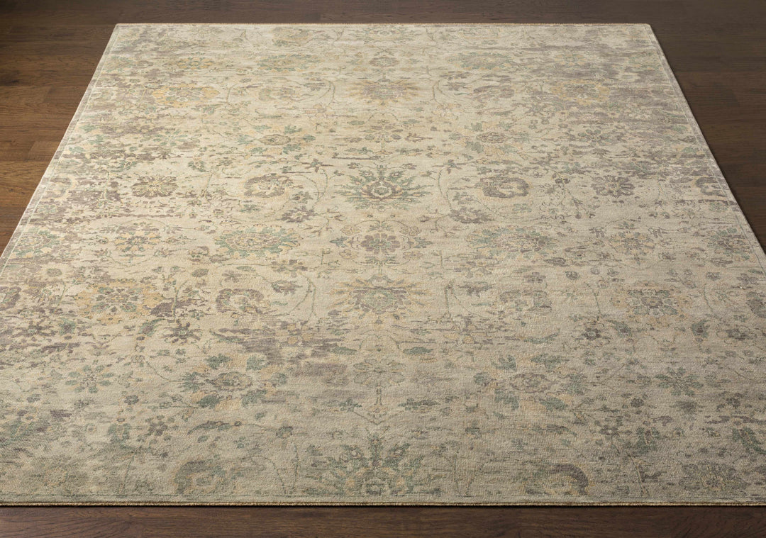 Maybee Traditional Floral Design Beige Hand Knotted Area Rug