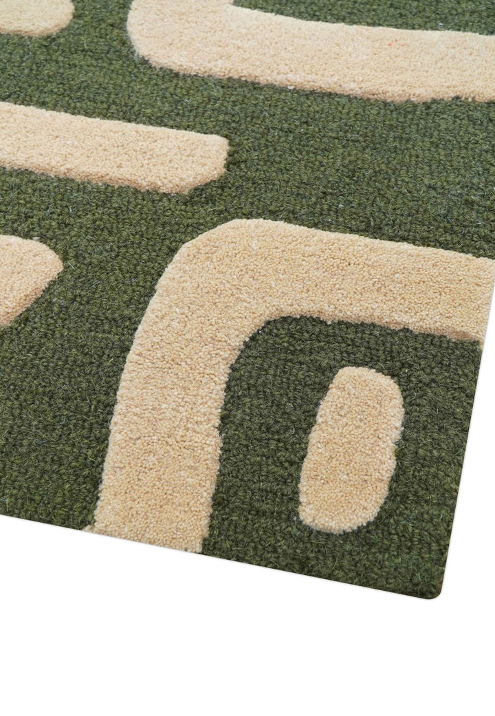 Maze Custom Made Modern Abstract Design Olive Hand Tufted Wool Area Rug - The Rug Decor