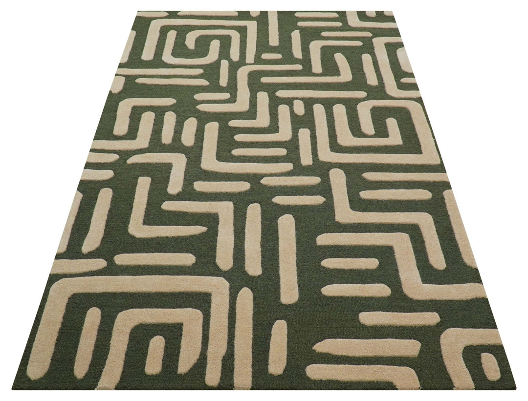 Maze Custom Made Modern Abstract Design Olive Hand Tufted Wool Area Rug - The Rug Decor