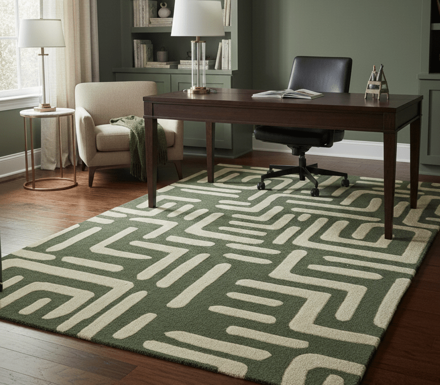 Maze Custom Made Modern Abstract Design Olive Hand Tufted Wool Area Rug - The Rug Decor