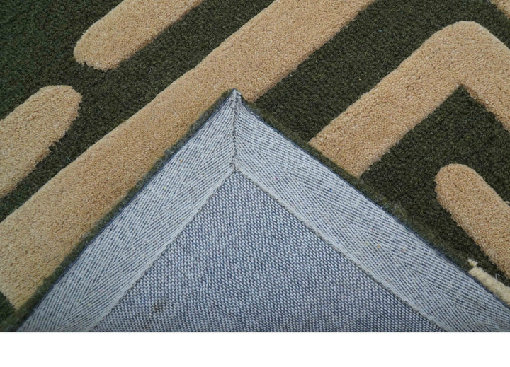 Maze Custom Made Modern Abstract Design Olive Hand Tufted Wool Area Rug - The Rug Decor