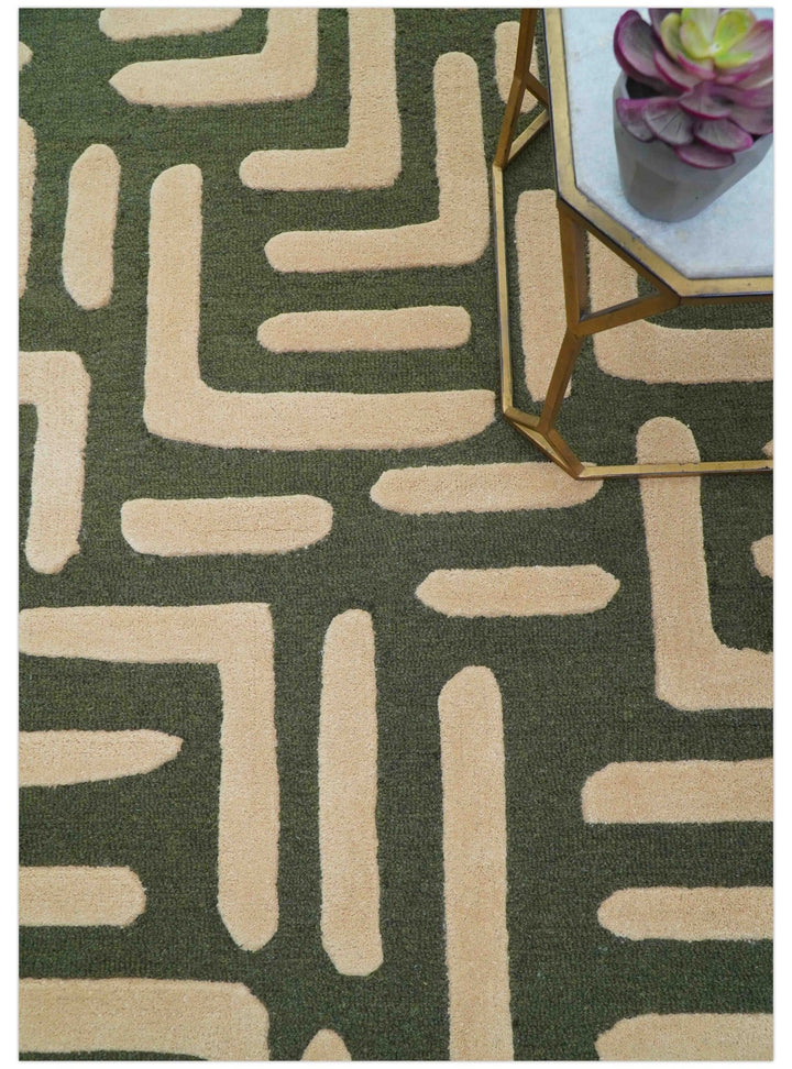 Maze Custom Made Modern Abstract Design Olive Hand Tufted Wool Area Rug - The Rug Decor