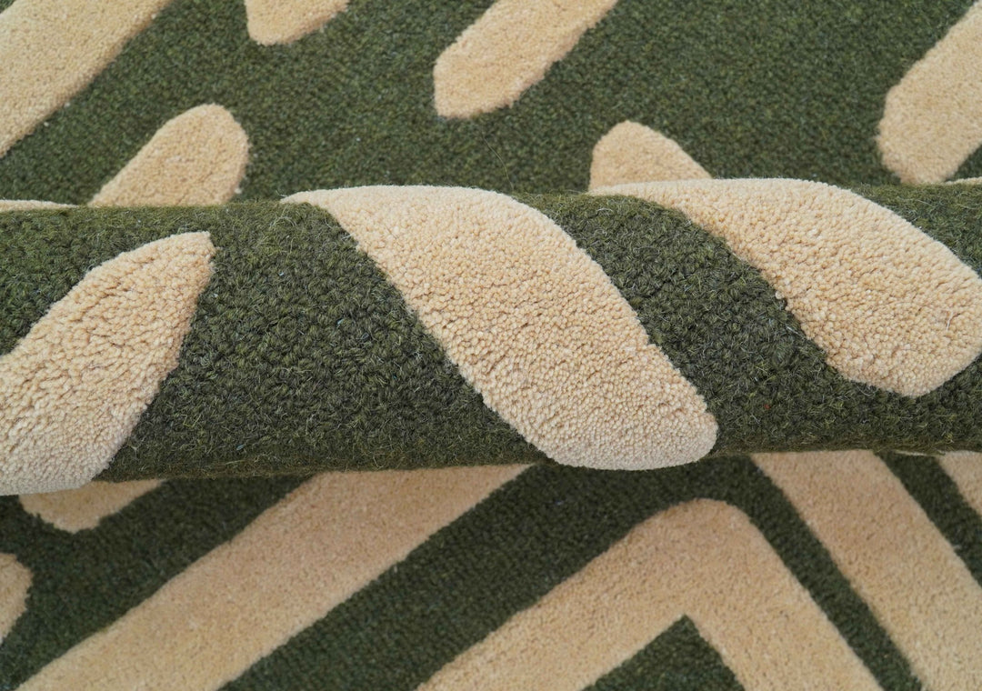 Maze Custom Made Modern Abstract Design Olive Hand Tufted Wool Area Rug - The Rug Decor