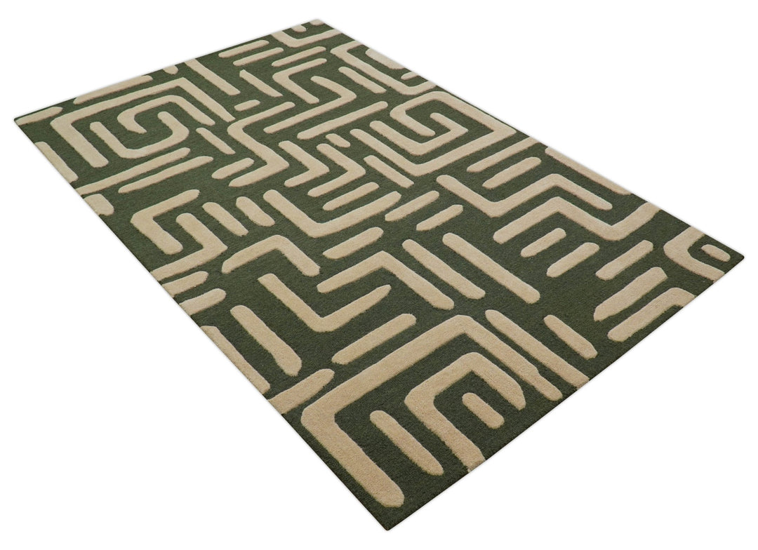Maze Custom Made Modern Abstract Design Olive Hand Tufted Wool Area Rug - The Rug Decor